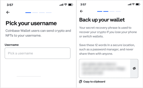 Enter a username and create a recovery phrase to set it up